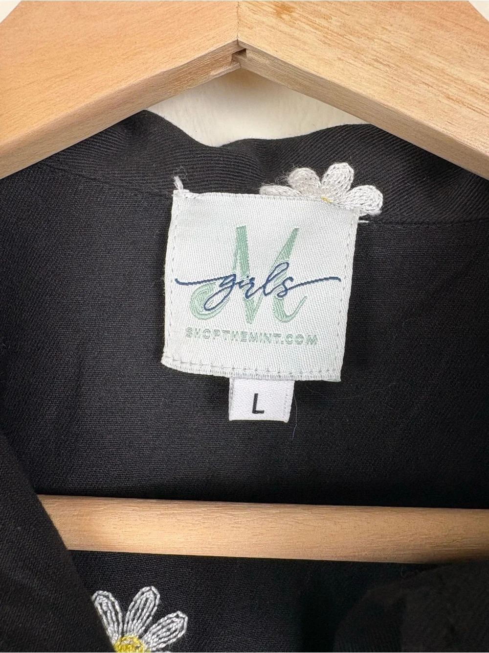Shop the Mint Girls Size L Black Daisy Embroidered Puff Sleeve Drop Waist Dress
